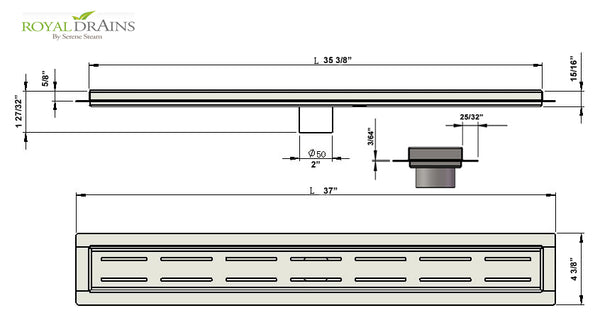 Royal Linear Shower Drain Broken Lane Design 35 Inch by Serene Steam