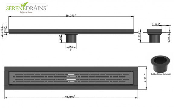 SereneDrains 39 Inch Linear Shower Drain Polished Chrome Broken Lane Design