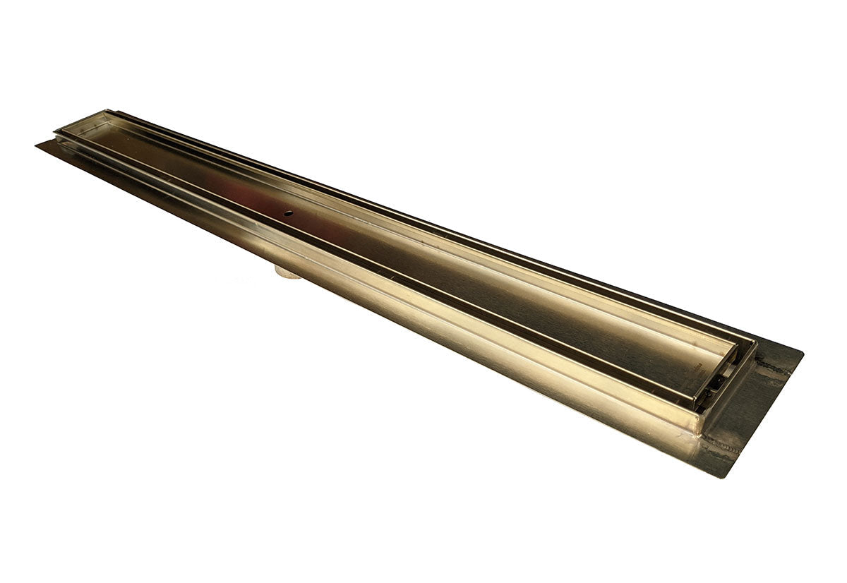 59 Inch Satin Gold Tile Insert Linear Shower Drain by SereneDrains