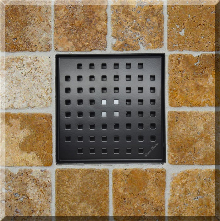 SereneDrains 6 Inch Matte Black Square Shower Drain Cover
