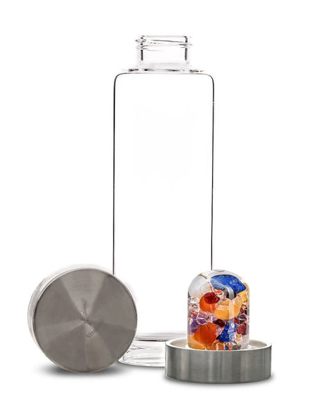 Gem Water Bottle, VitaJuwel ViA, Glass Bottle with GemPod Crystals - Ayurveda
