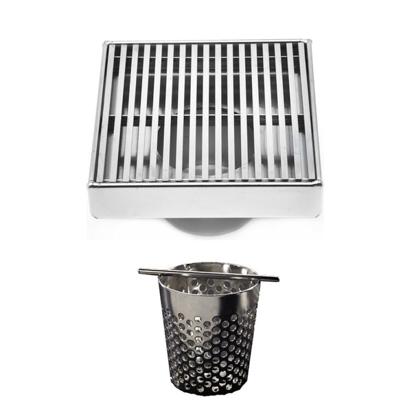 4 Inch Polished Chrome Square Shower Drain with Hair Trap Set (4 Designs)