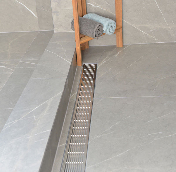 SereneDrains 59 Inch Linear Shower Drain, Polished, Linear Wedge Design