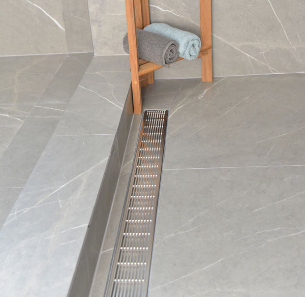 SereneDrains 30 Inch Linear Shower Drain, Brushed, Linear Wedge Design